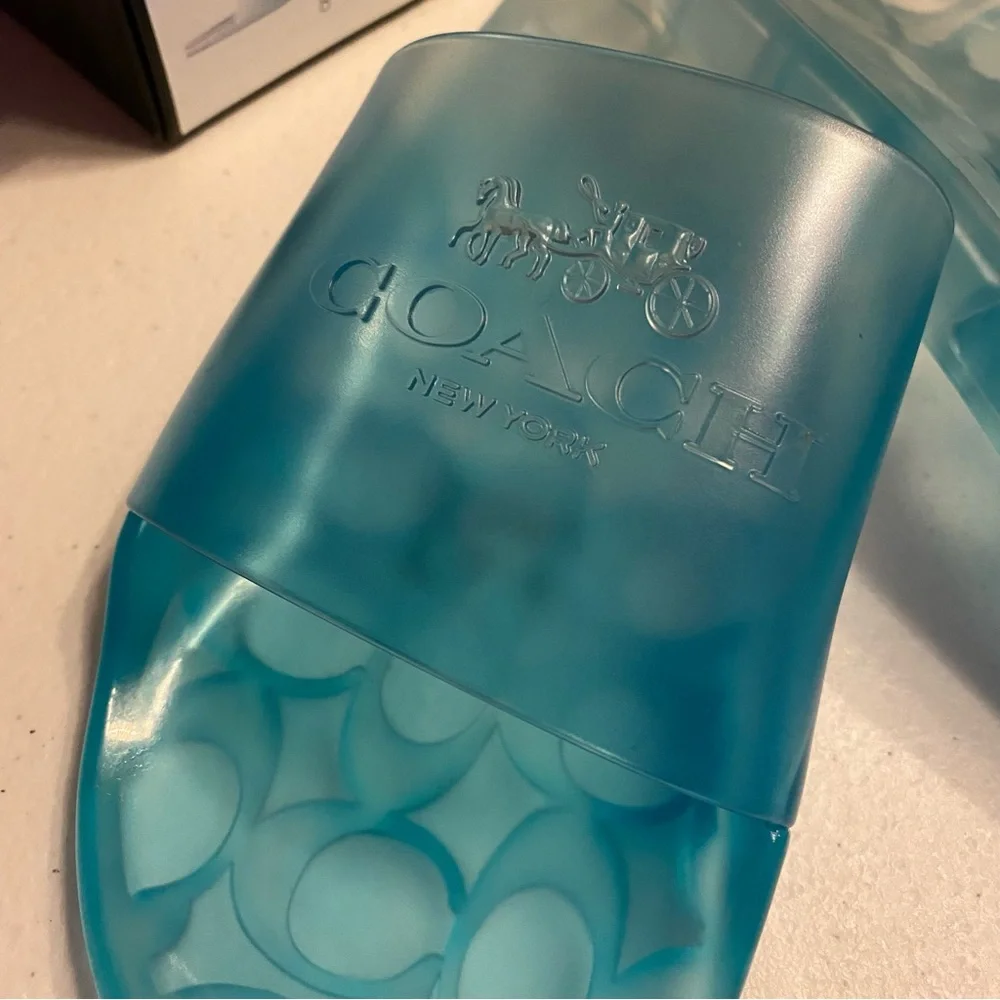 Coach Women's Clear Blue Logo Slide Sandals
